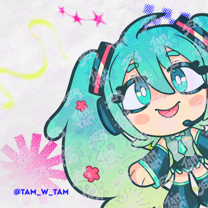 Stickers de vinil de 8cm de Miku & j-MUSIC